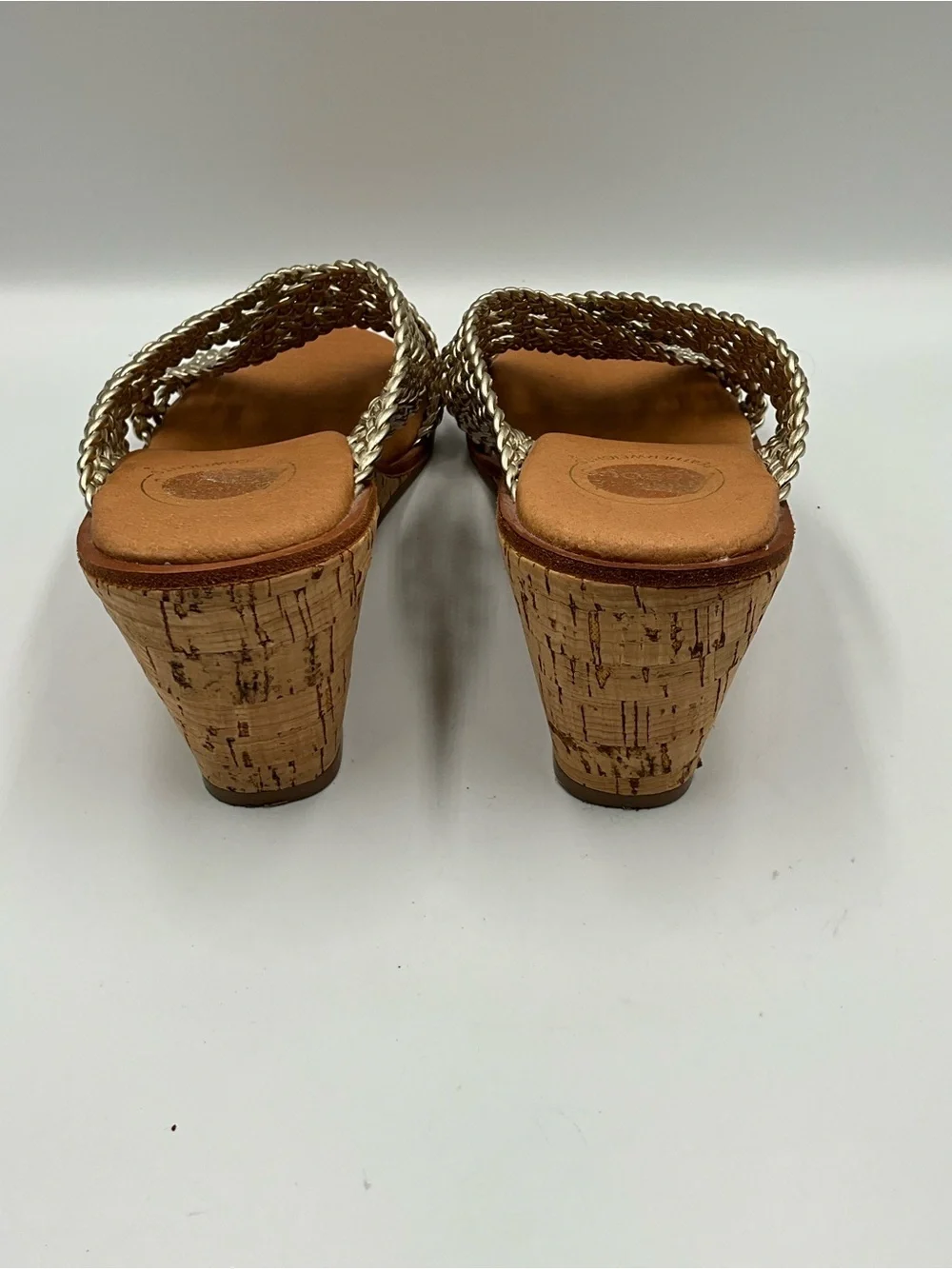 Andre Assous Sandals Size 8 Metallic Braided Crisscross Wedge Sandals - Gold